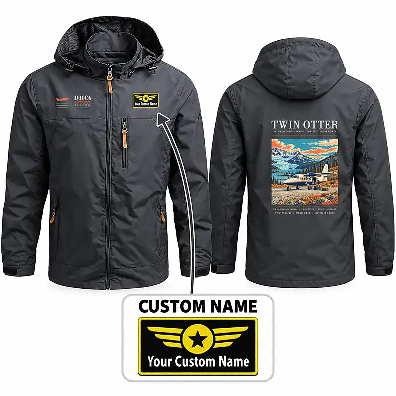 DHC-6 Twin Otter Classic 300-G Stylish Jackets - Hooded Windbreaker - Poster + Name - Charcoal