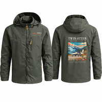 Thumbnail for DHC-6 Twin Otter Classic 300-G Stylish Jackets - Hooded Windbreaker - Poster - Olive Green
