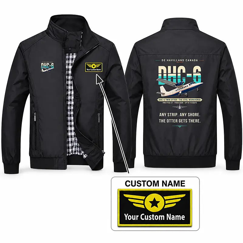 DHC-6 Twin Otter Classic 300-G Stylish Jackets - Stand Collar - Original + Name - Black