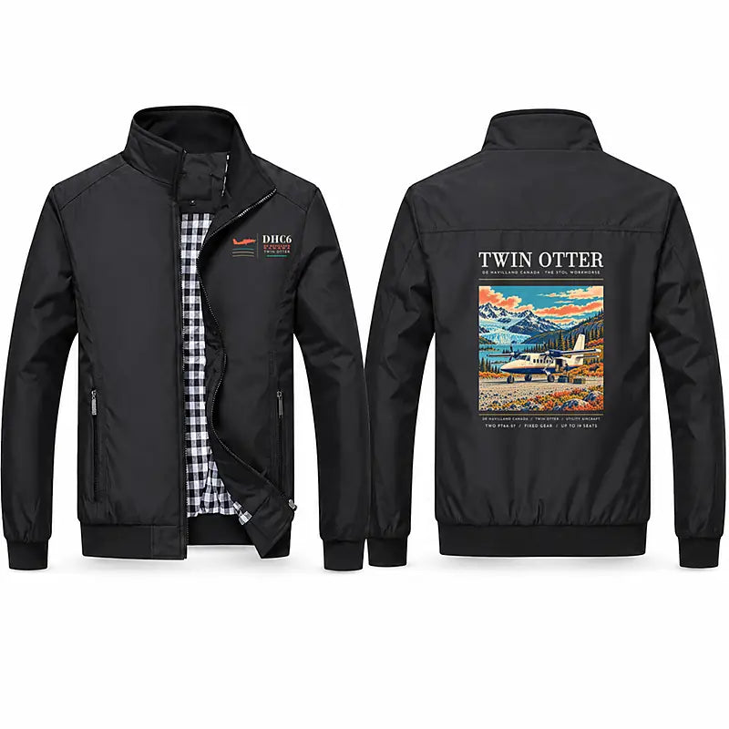 DHC-6 Twin Otter Classic 300-G Stylish Jackets - Stand Collar - Poster - Black