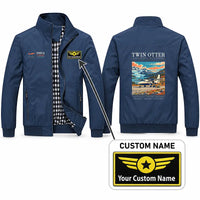 Thumbnail for DHC-6 Twin Otter Classic 300-G Stylish Jackets - Stand Collar - Poster + Name - Navy Blue