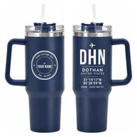 Thumbnail for Dothan Regional Airport (DHN) Stainless Steel Mugs - ID Tag + Custom Back - 40oz Car Mug - Navy Blue