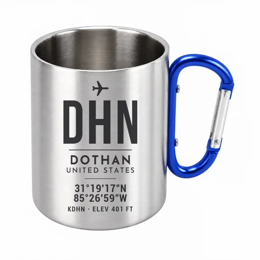 Dothan Regional Airport (DHN) Stainless Steel Mugs - ID Tag - Outdoors Mug - Blue