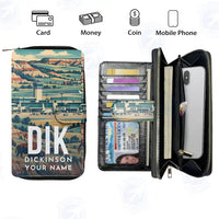 Thumbnail for Dickinson Theodore Roosevelt Regional Airport (DIK) Leather Wallets - Zip Long Wallet - Scene + Name