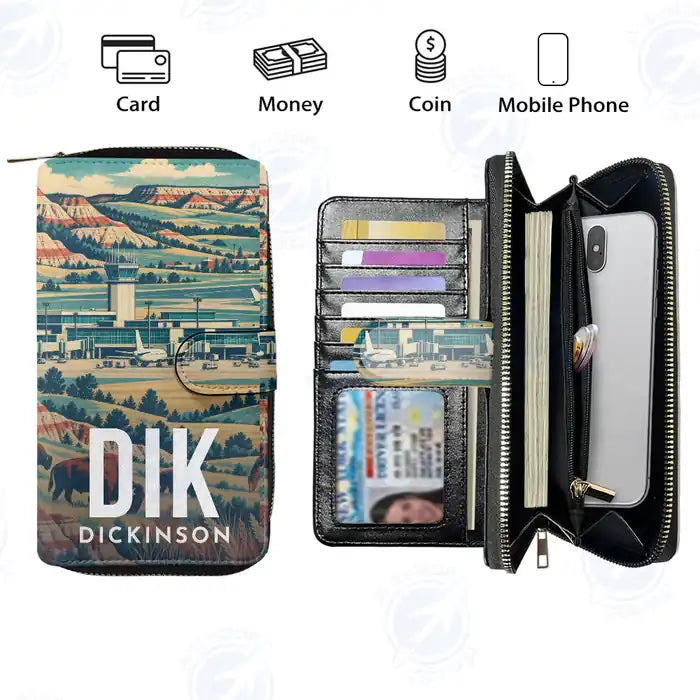 Dickinson Theodore Roosevelt Regional Airport (DIK) Leather Wallets - Zip Long Wallet - Scene