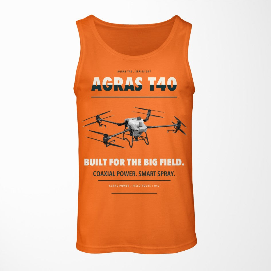 DJI Agras T40 design on orange tank top