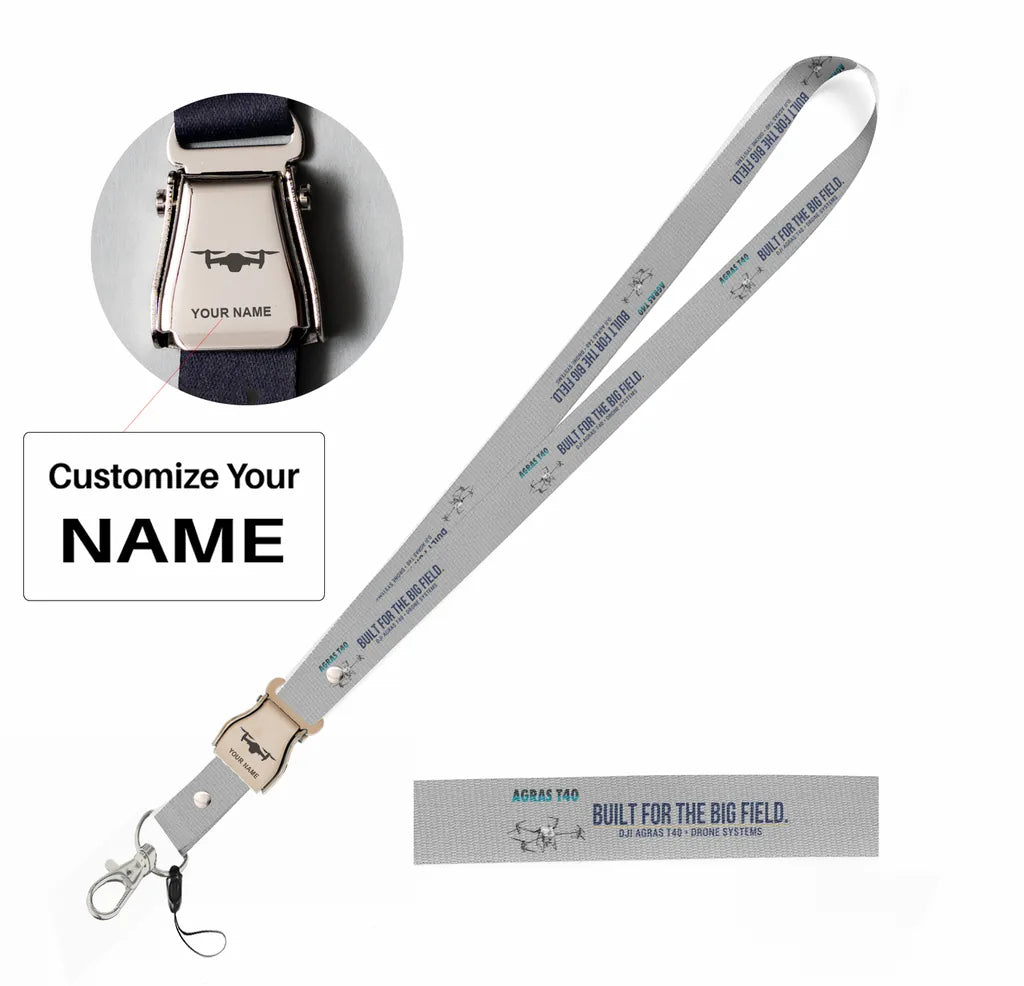 DJI Agras T40 seat belt lanyard - light gray with name