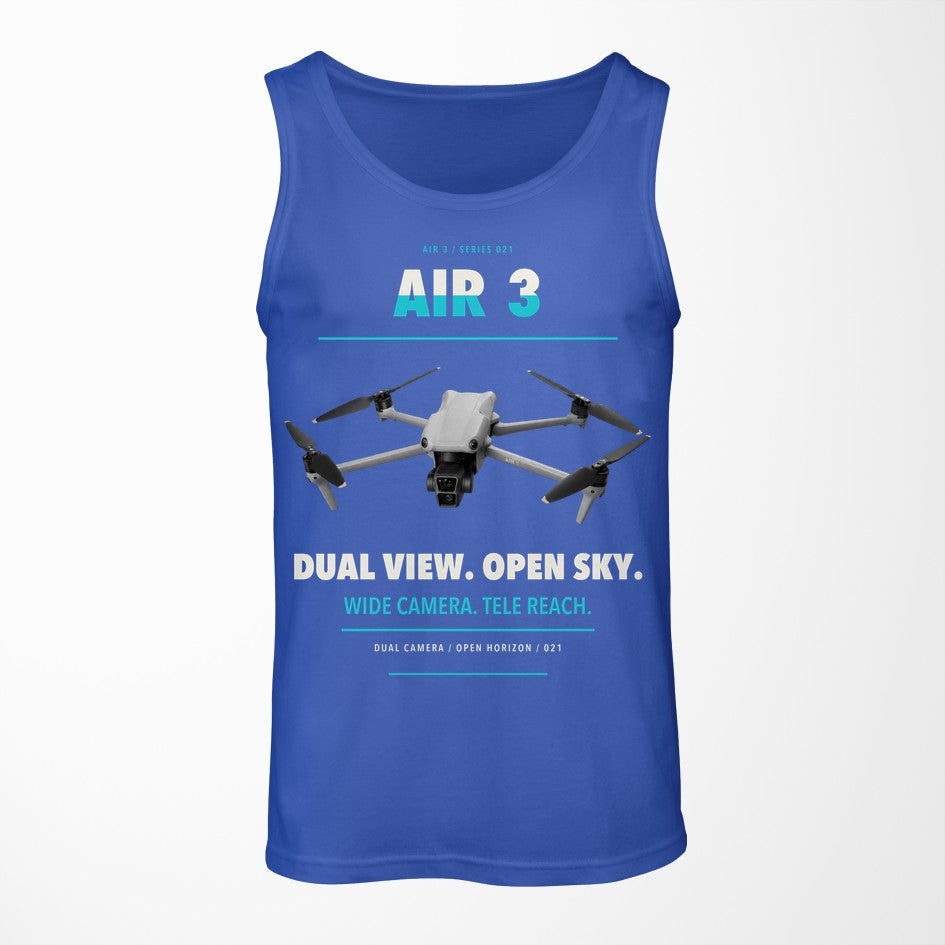DJI Air 3 design on blue tank top