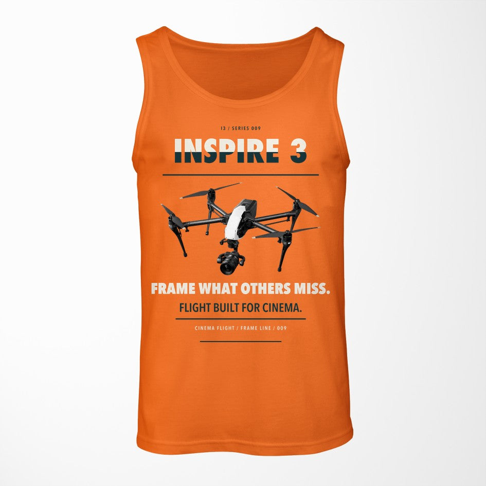 DJI Inspire 3 design on orange tank top
