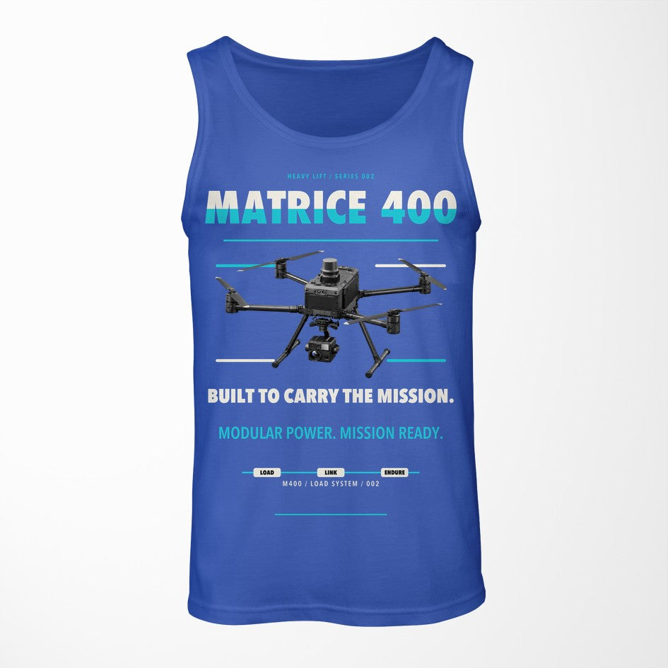DJI Matrice 400 design on blue tank top