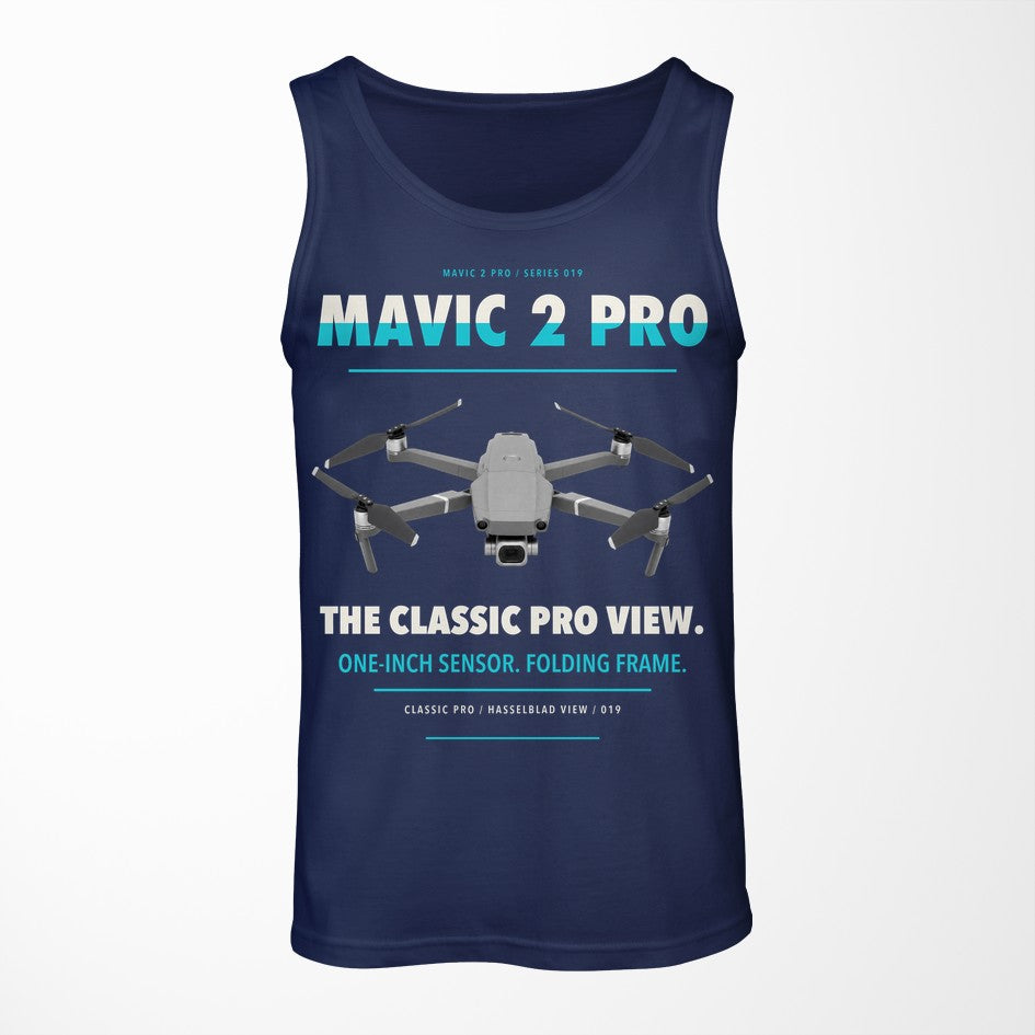 DJI Mavic 2 Pro design on dark blue tank top