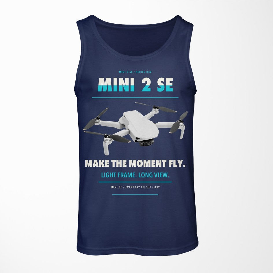DJI Mini 2 SE design on dark blue tank top