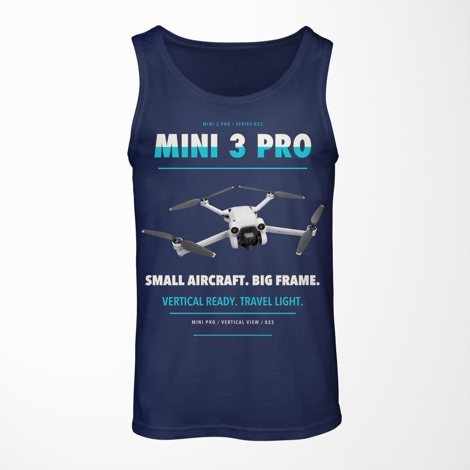 DJI Mini 3 Pro design on dark blue tank top