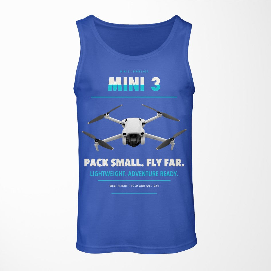 DJI Mini 3 design on blue tank top