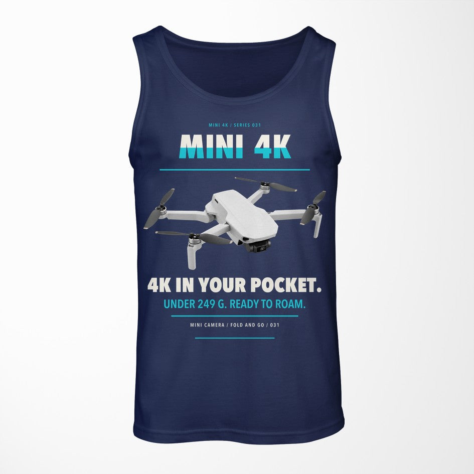 DJI Mini 4K design on dark blue tank top