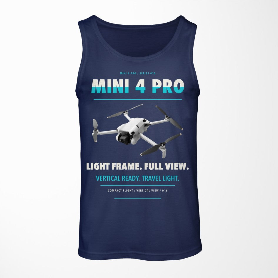 DJI Mini 4 Pro design on dark blue tank top