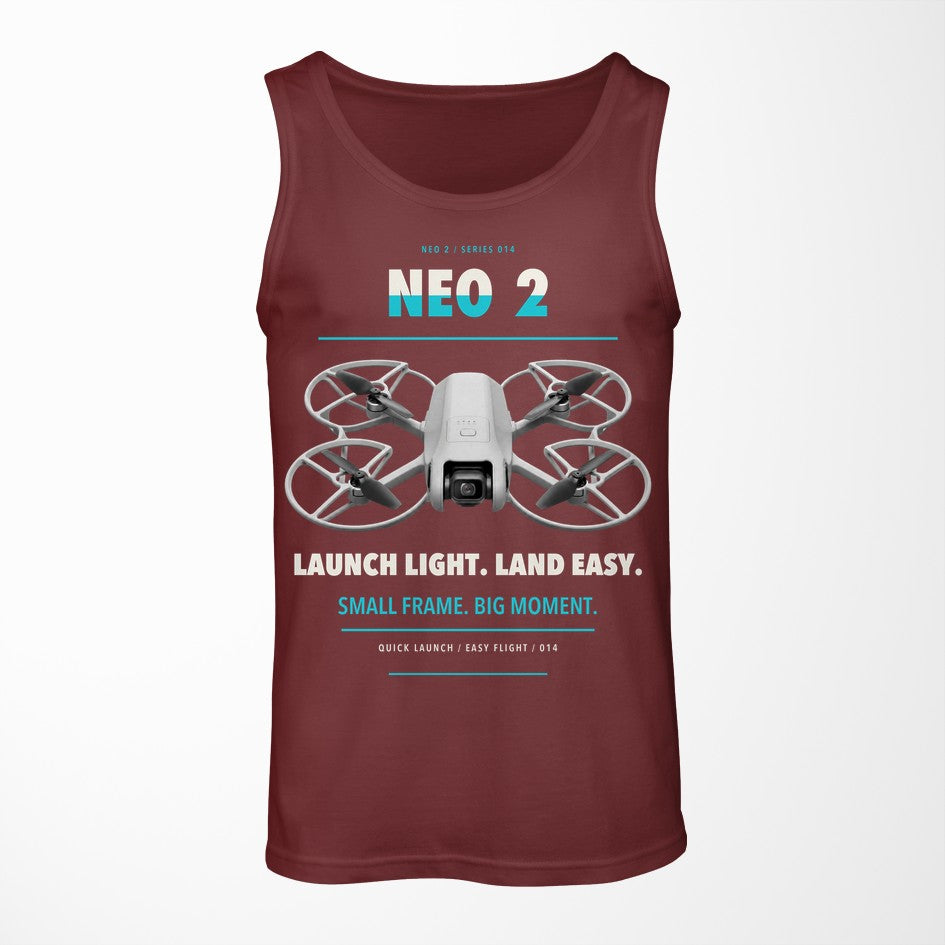 DJI Neo 2 design on dark red tank top