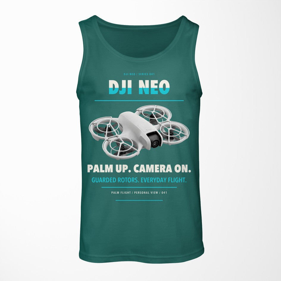 DJI Neo design on green tank top