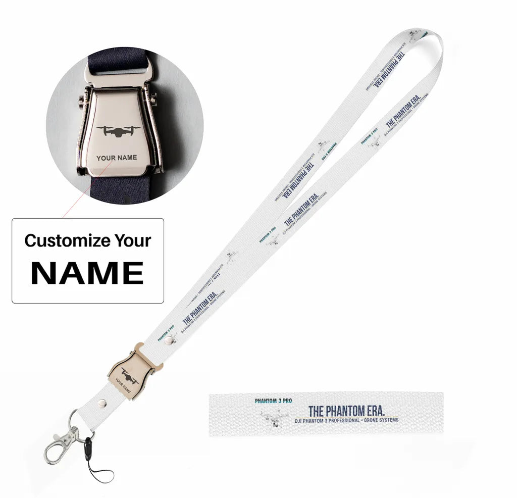 DJI Phantom 3 Professional seat belt lanyard - white with name
