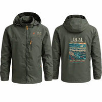 Thumbnail for Dalaman Airport (DLM) Stylish Jackets - Hooded Windbreaker - Poster - Olive Green