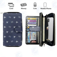 Thumbnail for Doha Hamad International Airport (DOH) Leather Wallets - Zip Long Wallet - Pattern - Navy Blue