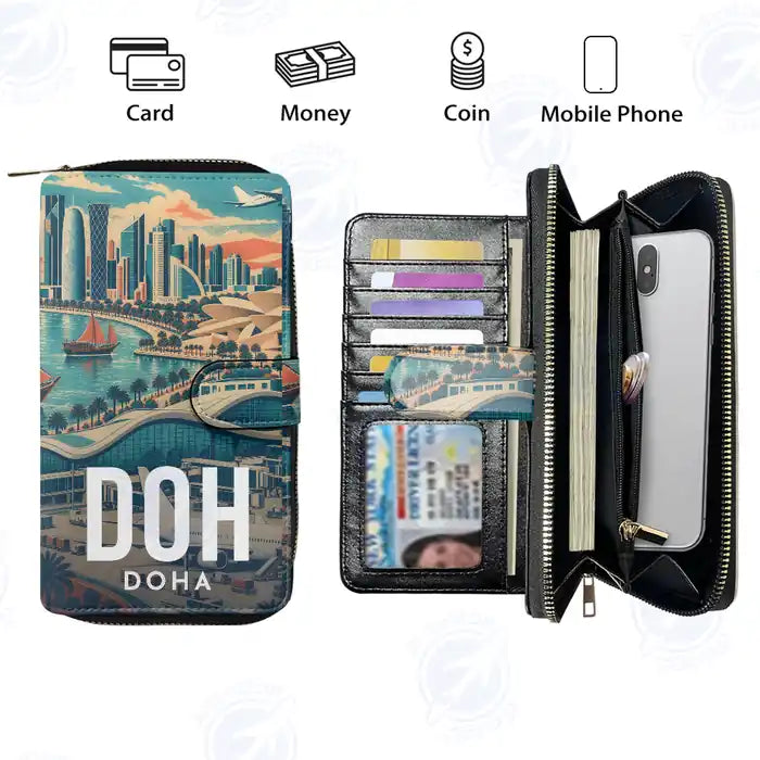 Doha Hamad International Airport (DOH) Leather Wallets - Zip Long Wallet - Scene