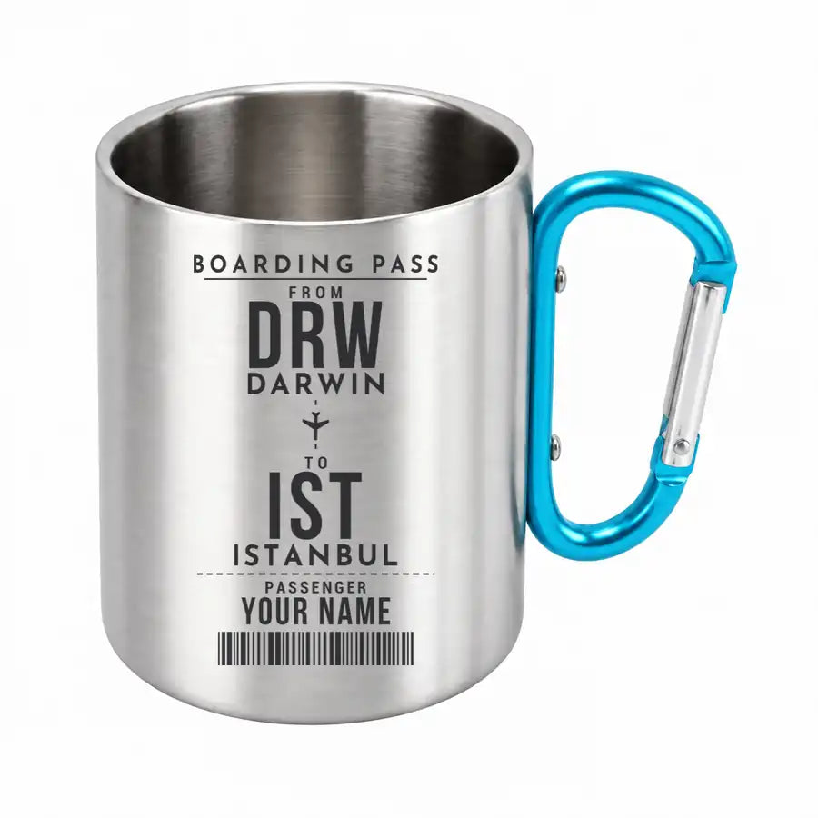 Darwin International Airport (DRW) Stainless Steel Mugs - Customizable Boarding Pass - Outdoors Mug - Light Blue
