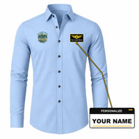 Thumbnail for Des Moines International Airport (DSM) Shirts - Long Sleeve Shirt - Badge - Light Blue + NAME