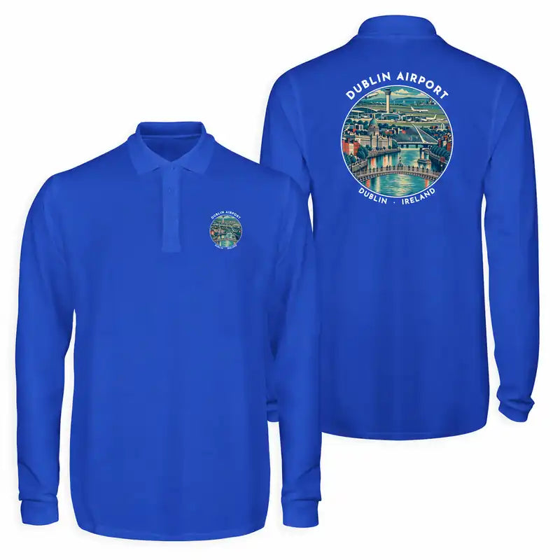 Dublin Airport (DUB) Premium Polo T-Shirts - Badge - Long Sleeve - Blue