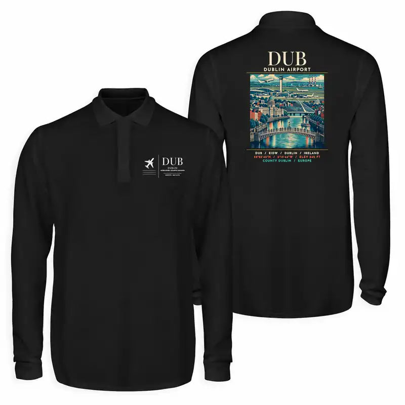 Dublin Airport (DUB) Premium Polo T-Shirts - Poster - Long Sleeve - Black