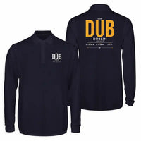 Thumbnail for Dublin Airport (DUB) Premium Polo T-Shirts - Tag - Long Sleeve - Dark Blue