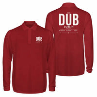 Thumbnail for Dublin Airport (DUB) Premium Polo T-Shirts - Tag - Long Sleeve - Dark Red