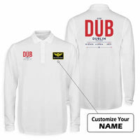 Thumbnail for Dublin Airport (DUB) Premium Polo T-Shirts - Tag + Name - Long Sleeve - White