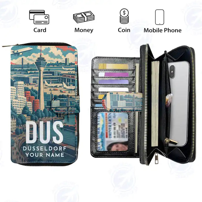 Düsseldorf Airport (DUS) Leather Wallets - Zip Long Wallet - Scene + Name