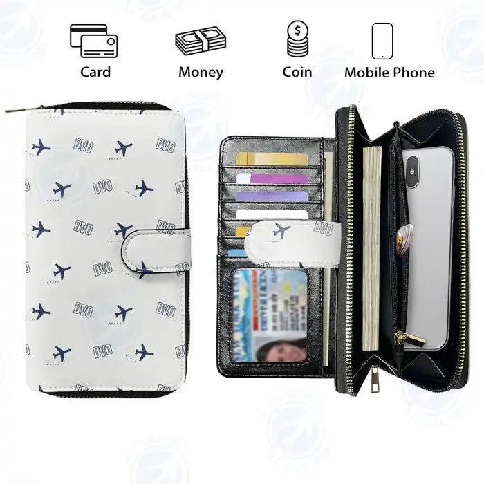 Francisco Bangoy International Airport Davao (DVO) Leather Wallets - Zip Long Wallet - Pattern - White