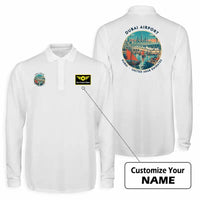 Thumbnail for Dubai International Airport (DXB) Premium Polo T-Shirts - Badge + Name - Long Sleeve - White