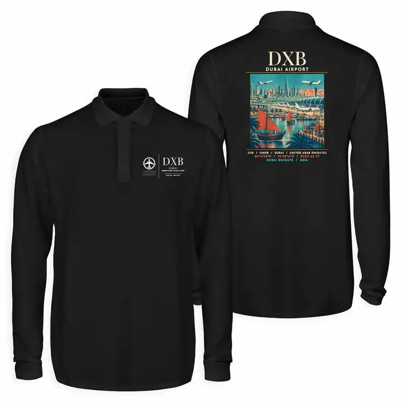 Dubai International Airport (DXB) Premium Polo T-Shirts - Poster - Long Sleeve - Black