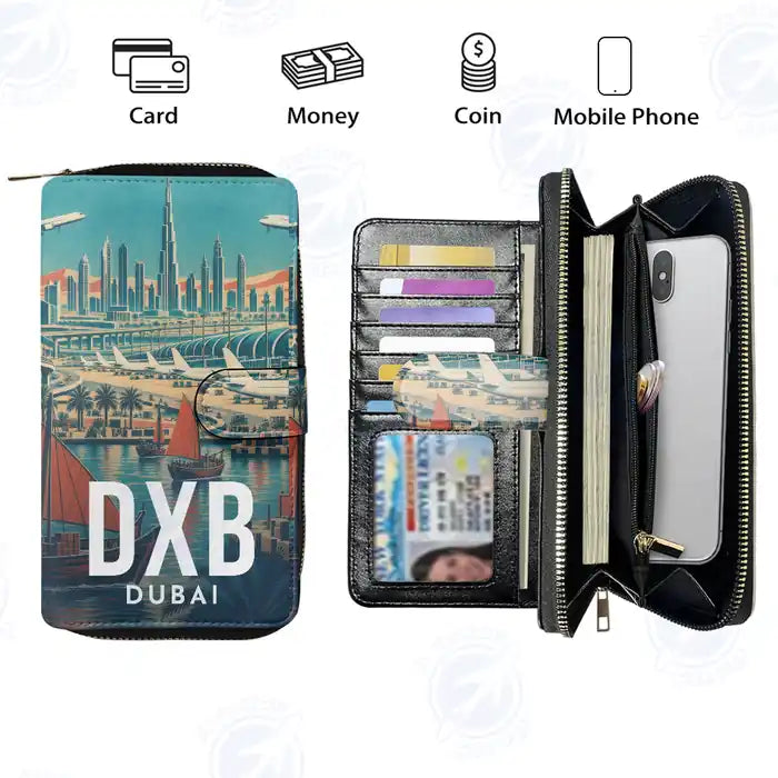 Dubai International Airport (DXB) Leather Wallets - Zip Long Wallet - Scene