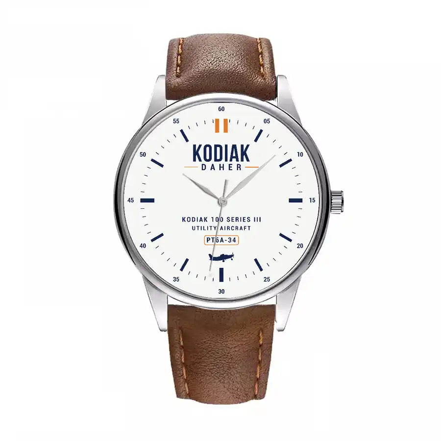 Daher Kodiak 100 Series III - Classic - White - Leather Strap - Brown Leather Strap