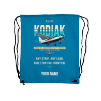 Thumbnail for Daher Kodiak 100 Series III - Drawstring Bag - Original + Name - Light Blue
