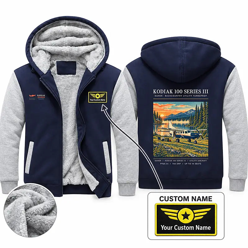 Daher Kodiak 100 Series III Zipped Sweatshirts - Poster + Name - Navy & Gray