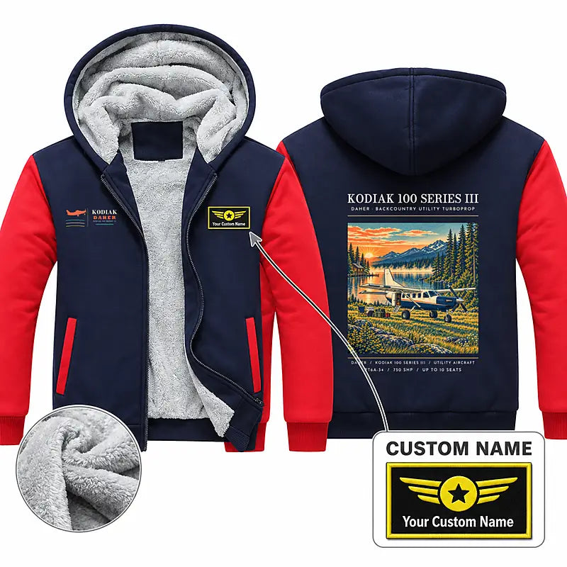 Daher Kodiak 100 Series III Zipped Sweatshirts - Poster + Name - Navy & Red