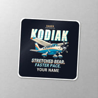 Thumbnail for Daher Kodiak 900 - Cartoon + Name - Square Sticker - Close-up