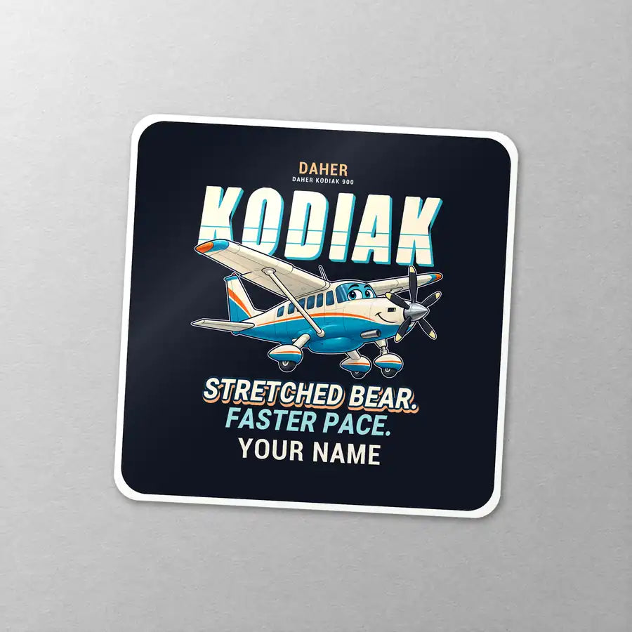Daher Kodiak 900 - Cartoon + Name - Square Sticker - Close-up