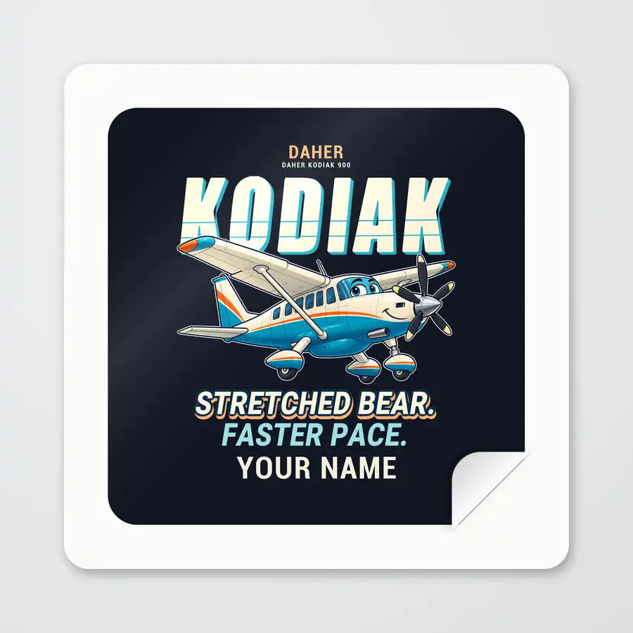 Daher Kodiak 900 - Cartoon + Name - Square Sticker - Peel