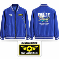 Thumbnail for Daher Kodiak 900 Stylish Jackets - Baseball Collar - Cartoon + Name - Royal Blue