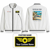 Thumbnail for Daher Kodiak 900 Stylish Jackets - Baseball Collar - Poster + Name - White