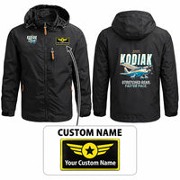 Thumbnail for Daher Kodiak 900 Stylish Jackets - Hooded Windbreaker - Cartoon + Name - Black
