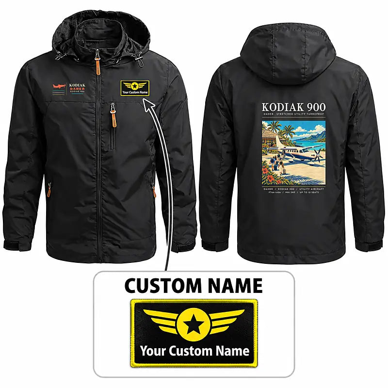 Daher Kodiak 900 Stylish Jackets - Hooded Windbreaker - Poster + Name - Black