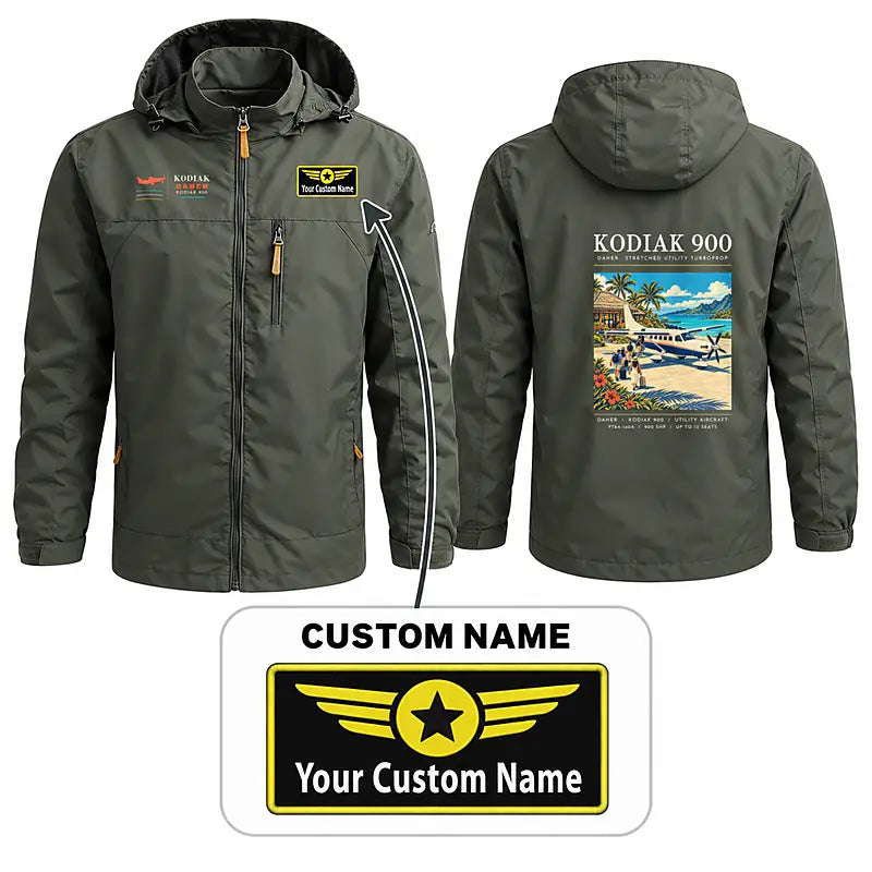 Daher Kodiak 900 Stylish Jackets - Hooded Windbreaker - Poster + Name - Olive Green